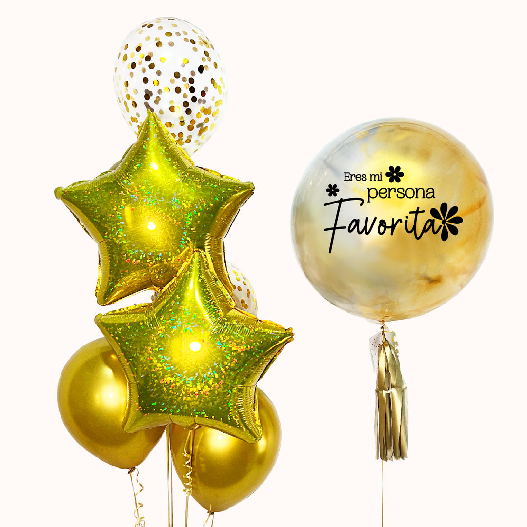 Bouquet Globo Burbuja Pintada Personalizable - Flores Amarillas