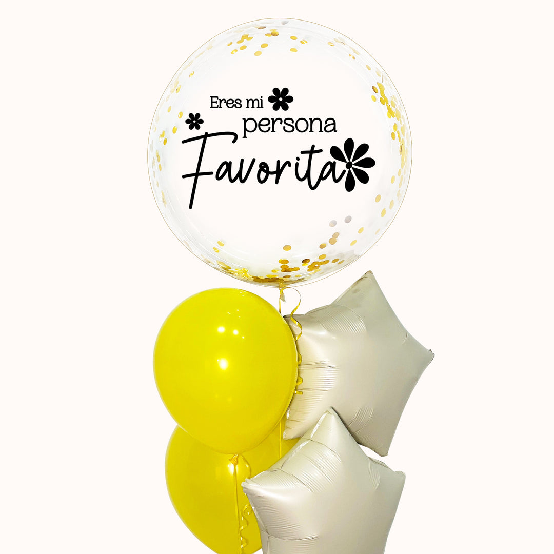 Bouquet Globo Burbuja “Eres Mi Persona Favorita”- Flores Amarillas