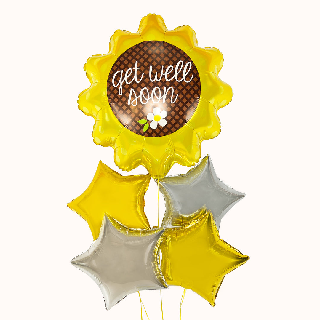 Bouquet de Globos Girasol Dorado - Get Well Soon