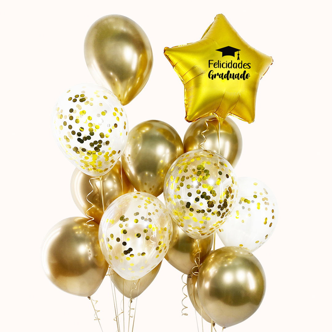 Bouquet Globos Dorados - Graduación