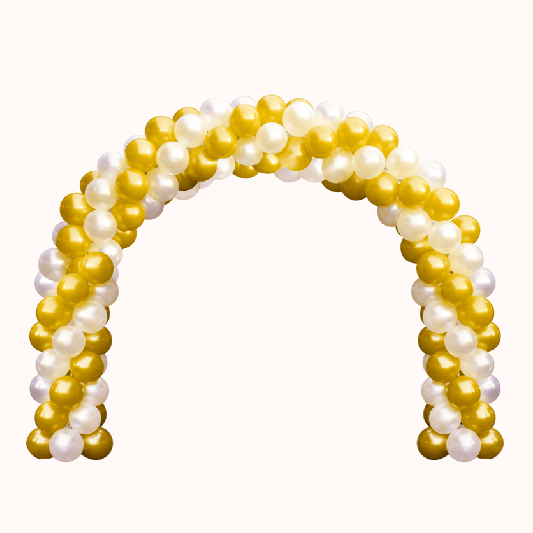 Arco clásico de globos cromados. Ideal para la decoración de eventos, inauguraciones y activaciones. Crea un ambiente corporativo con estilo y elegancia.