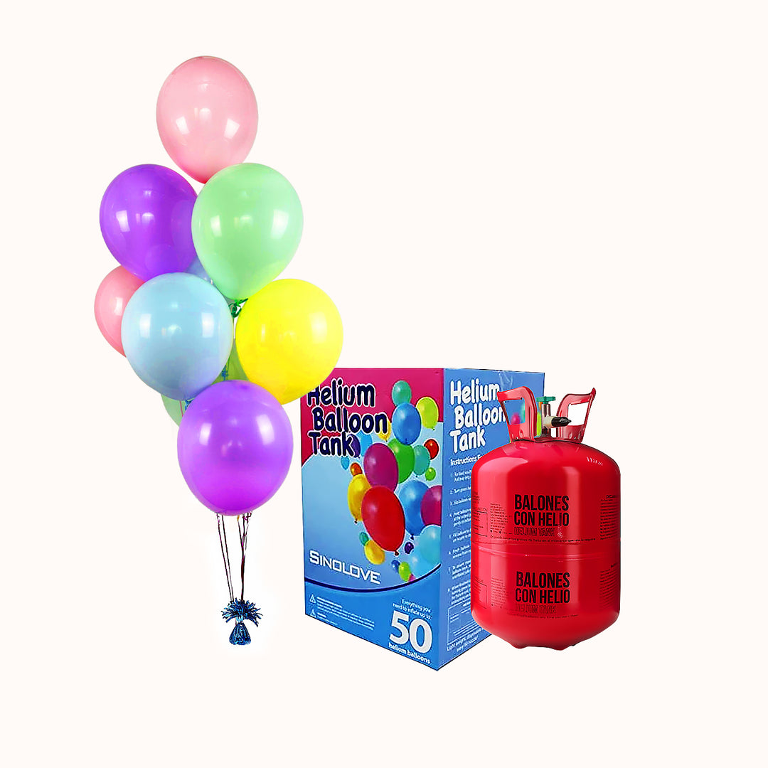 Balón de helio desechable con capacidad para inflar entre 45 y 50 globos de látex tamaño 9. Fácil de usar, ideal para que tú mismo llenes y decores tus eventos corporativos.