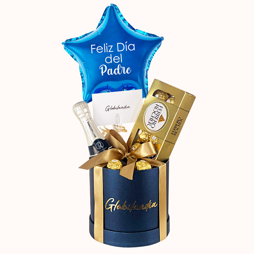 Gift Box corporativo con tu marca, que incluye Riccadonna Asti de 200 ml y una caja de chocolates Ferrero Rocher de 8 unidades. Regalo corporativo para campañas día del Padre.