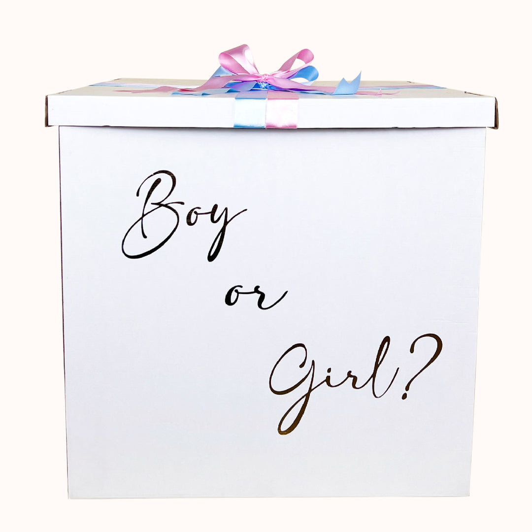 Caja blanca medida 70cm *70 cm Personalizada Boy or Girl. Para revelación como caja sorpresa.