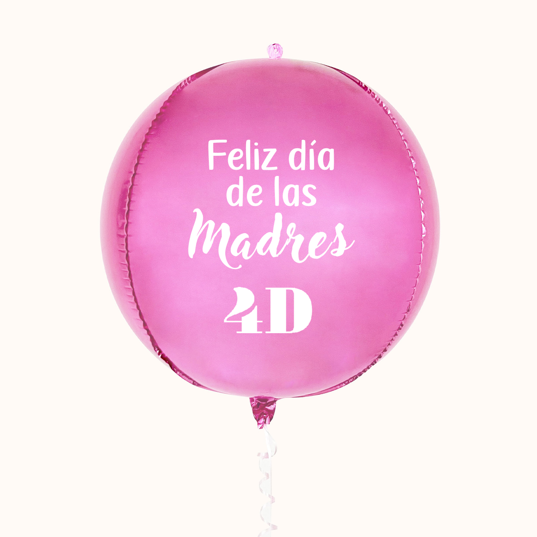 Globo metálico tipo esfera para el Día de la Madre, inflado con helio y personalizable con tu logo. Opción para decoración y obsequios para colaboradoras y clientas.
