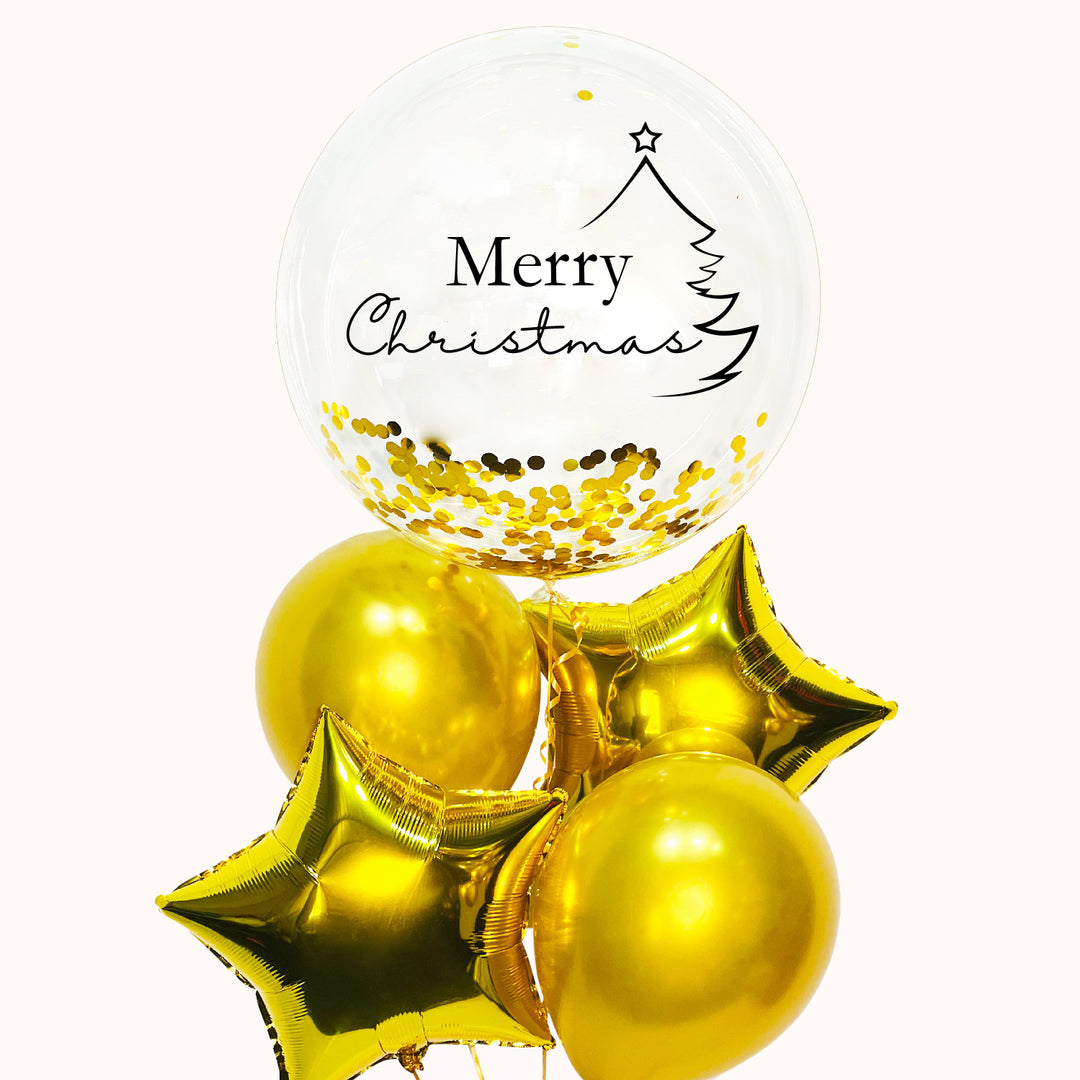 Genera impacto con globos corporativos personalizados con tu logo. Difunde tu marca con un bouquet que incluye globo burbuja personalizado, acompañado de 2 globos metálicos y 2 globos de látex en tonos dorados. Ideal para tus eventos. Inflados con helio 100 % puro; tu seguridad es nuestra prioridad