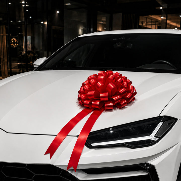 Moño para auto o cualquier regalo de grandes dimensiones, con cinta de agua de 65 cm, disponible en el color de su elección. Ideal para agencias de automóviles, entregas de vehículos y regalos corporativos, aportando una presentación elegante y memorable.
