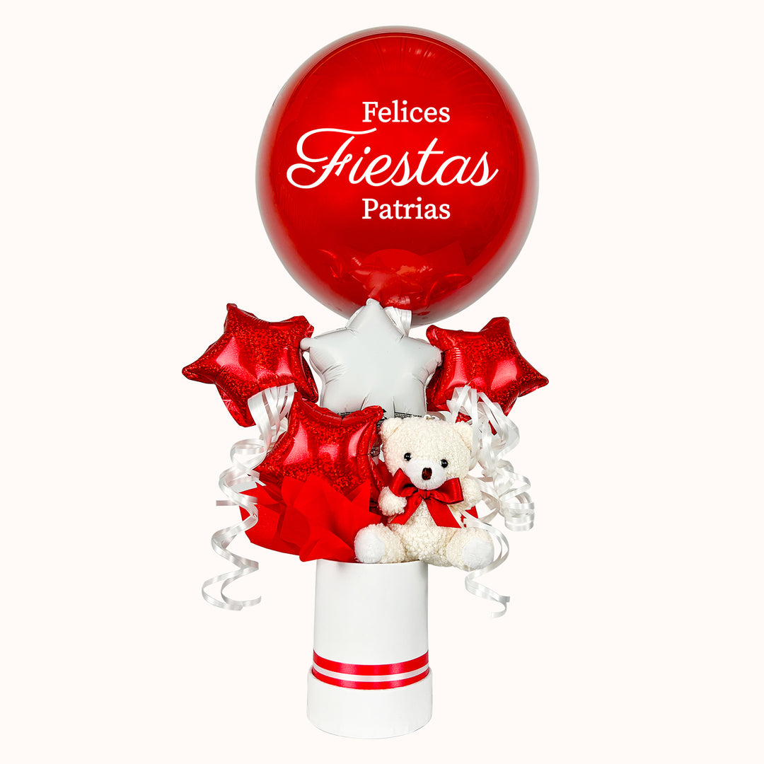 Mini gift box con osito de peluche para celebrar Fiestas Patrias, ideal para regalar de manera corporativa a tus clientes y colaboradores.