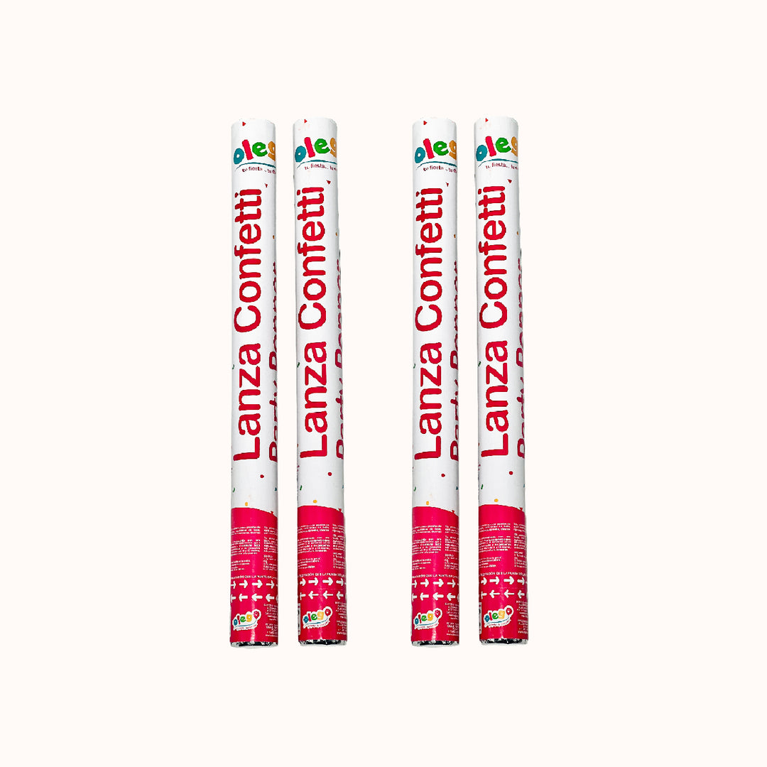 Pack de 4 bombardas de 60 cm. Ideal para llenar de color tus eventos corporativos con una espectacular explosión de papel de colores.