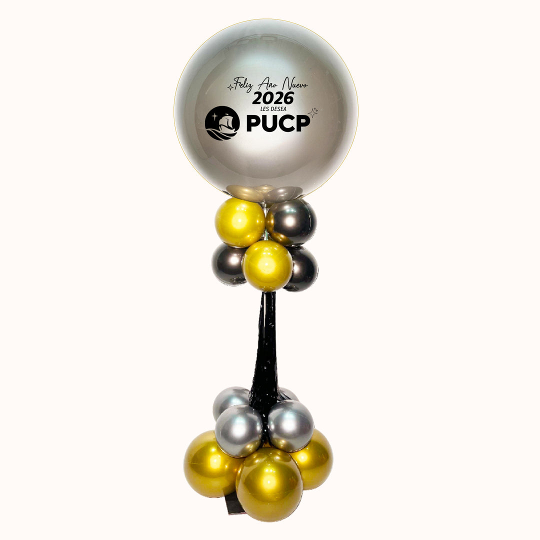 Parante decorativo medida 145 cm con mensaje happy new year en color plata negro y dorado, Ideal para realzar cualquier espacio, aportando un toque sofisticado y festivo a tu evento de fin de año. Colocamos tu logo para desear feliz año nuevo. ideal para decorar eventos corporativos.