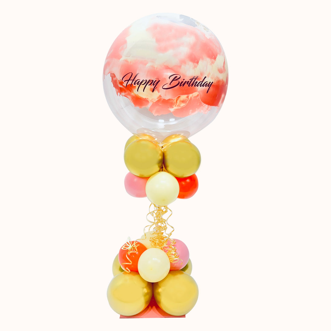 Parante chico base de globos de látex de 94cm, 1 globo burbuja pintado y personalizado, Para mesa. Ideal para decorar cumpleaños y celebraciones especial.