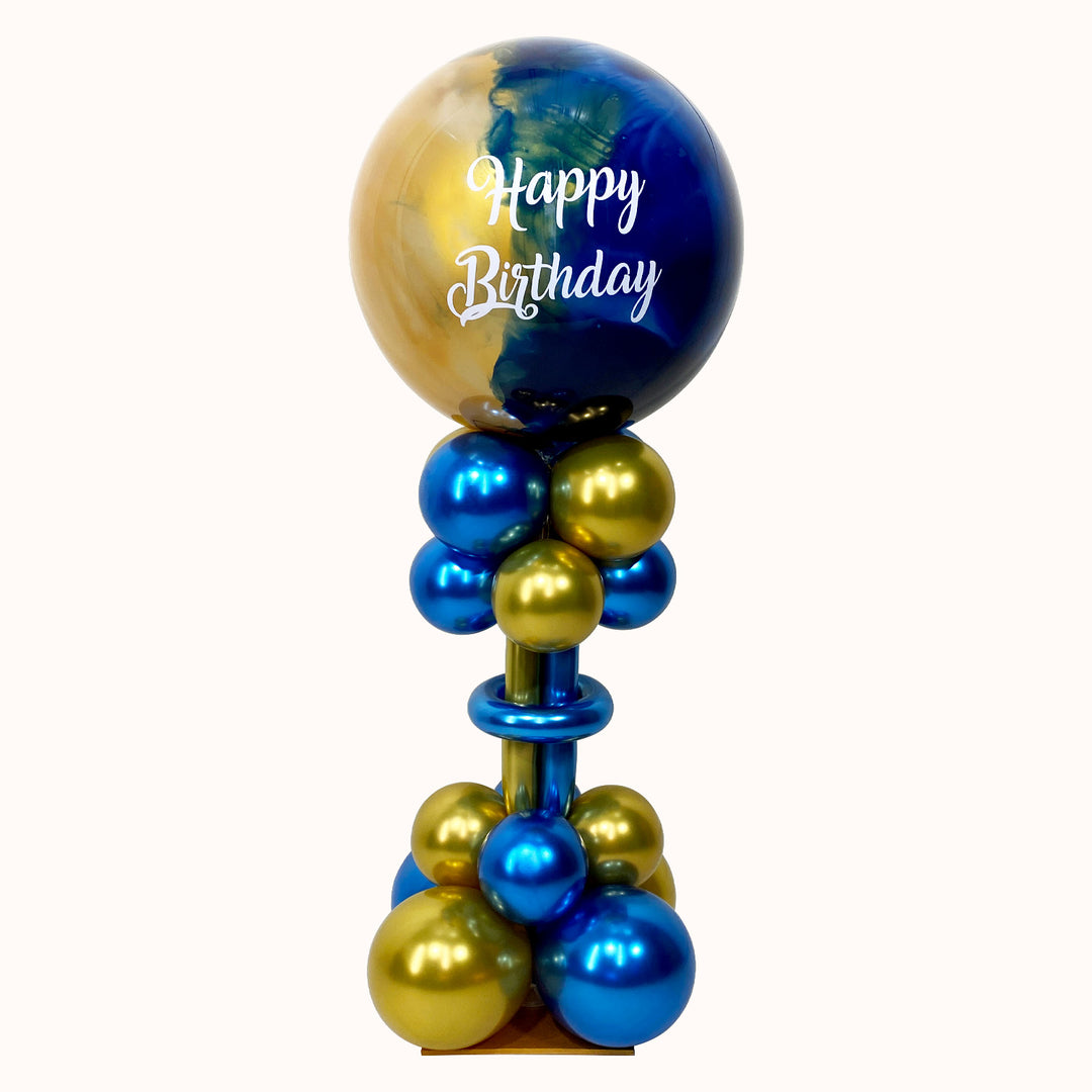 Parante chico base de globos de látex de 94cm, 1 globo burbuja pintado y personalizado, Para mesa. Ideal para decorar cumpleaños o cualquier celebración especial.