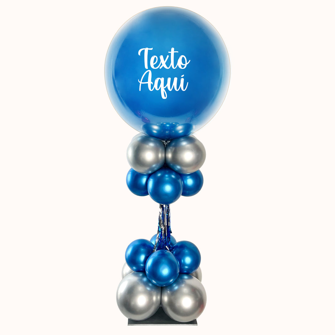 Parante chico base de globos de látex de 94cm, 1 globo burbuja con globo interno y personalizado, Para mesa. Ideal para decorar cumpleaños o cualquier celebración especial.