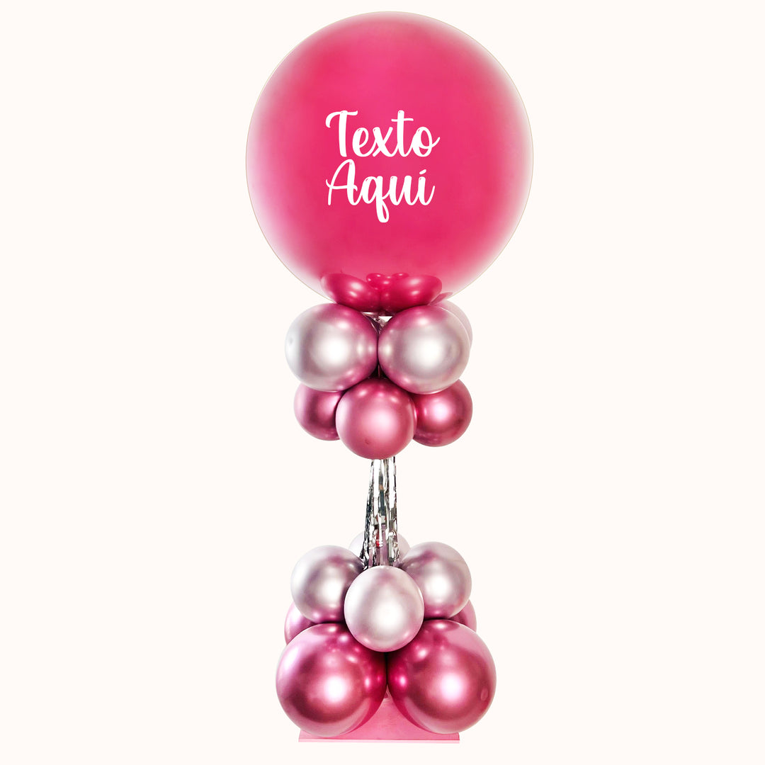 Arreglos de globos para cumpleaños, bienvenida parante con estructura 94 cm, 1 globo burbuja color sólido personalizado, base de globos látex.