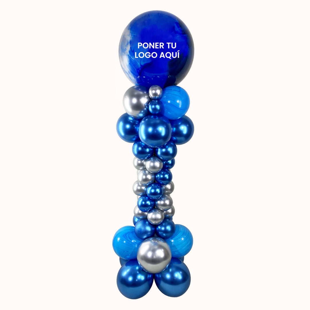 Parante de globos de 1.80 m de altura, con globo burbuja pintado y columna de globos, personalizado con tu logo. Ideal para decorar eventos corporativos, ferias, activaciones, inauguraciones y acciones de branding visual.