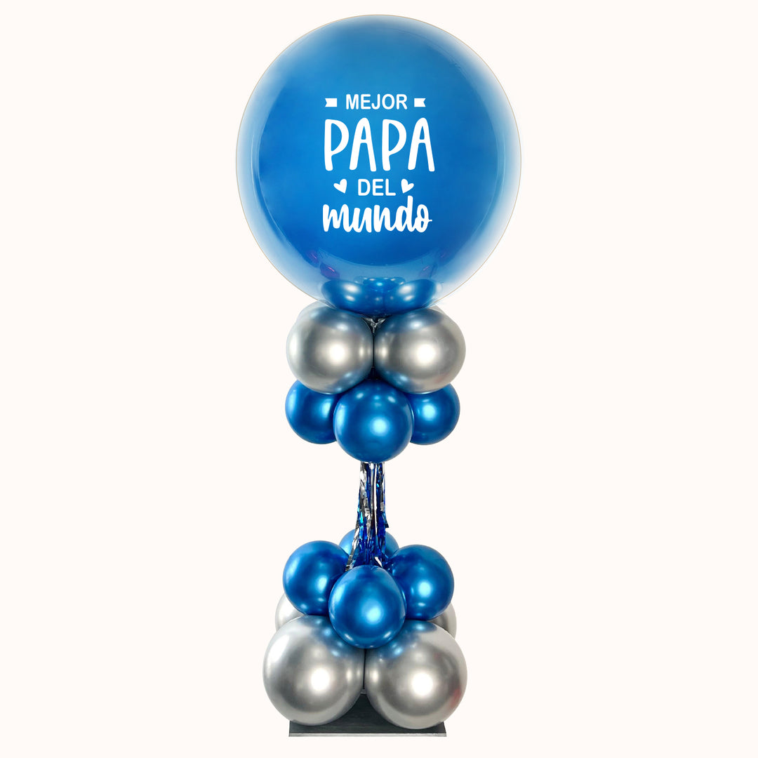 Parante chico base de globos de látex de 94cm, 1 globo burbuja cin globo interno y personalizado, Para mesa. Ideal para decorar celebraciones especial. Día del padre.