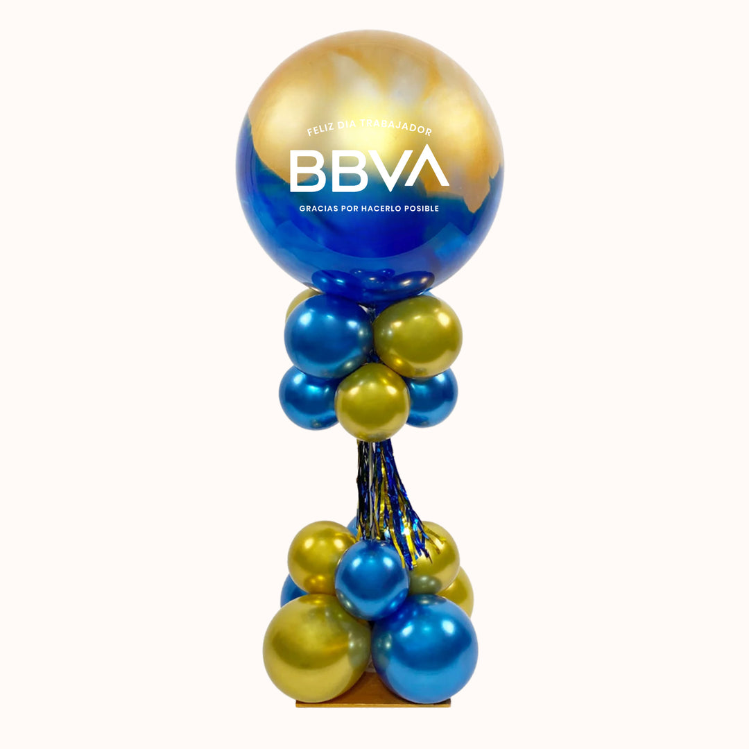 Parante chico base de globos de látex de 94cm, 1 globo burbuja pintado y personalizado, Para mesa. Ideal para decorar celebraciones especial. Día del Trabajo.