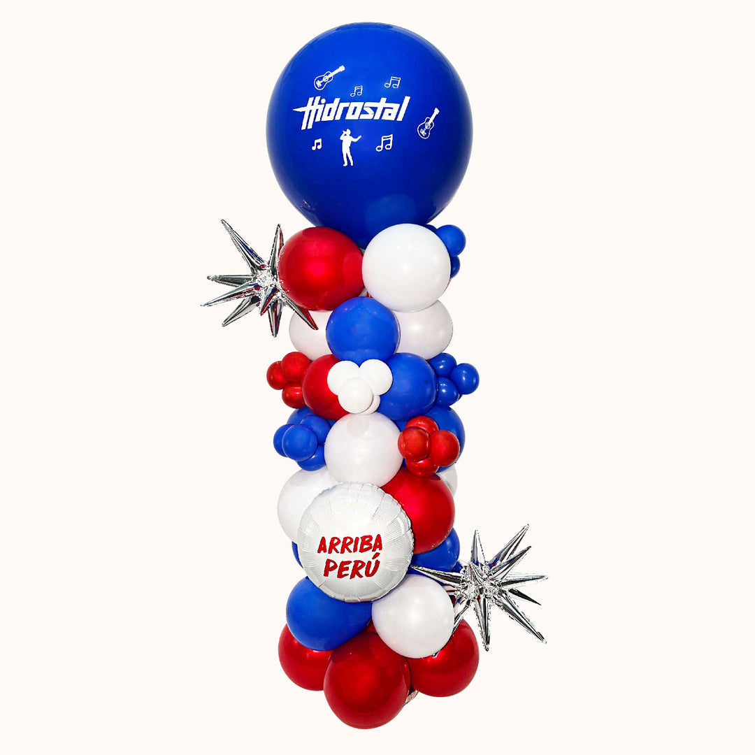 Parante de globos de 1.80 m de altura, con globo burbuja pintado y columna de globos, personalizado con tu logo. Ideal para decorar eventos día del padre corporativo.