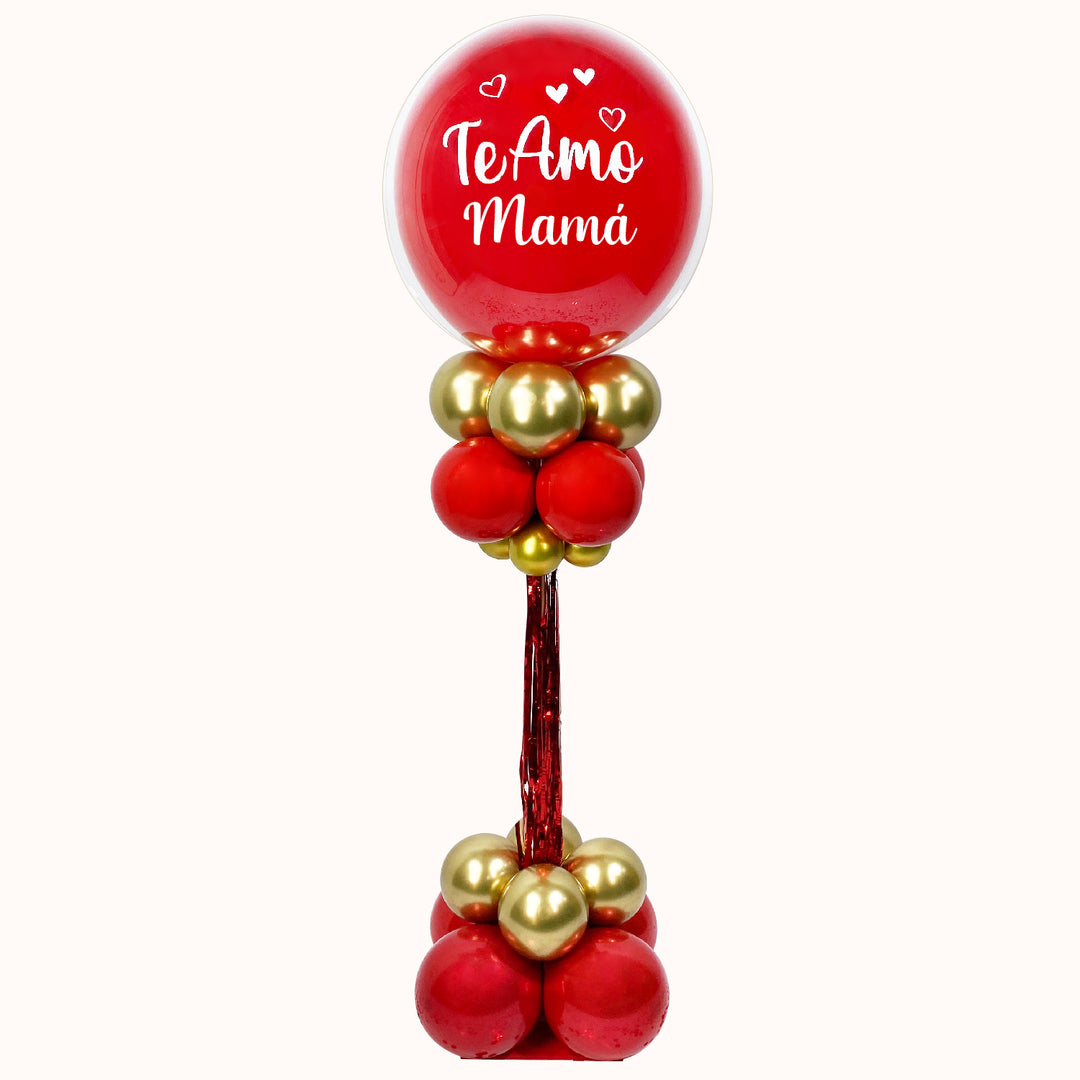 Parante mediano base de globos de látex de 145cm, 1 globo burbuja con globo látex personalizado, Para mesa o piso. Ideal para regalar a mamá en su día.