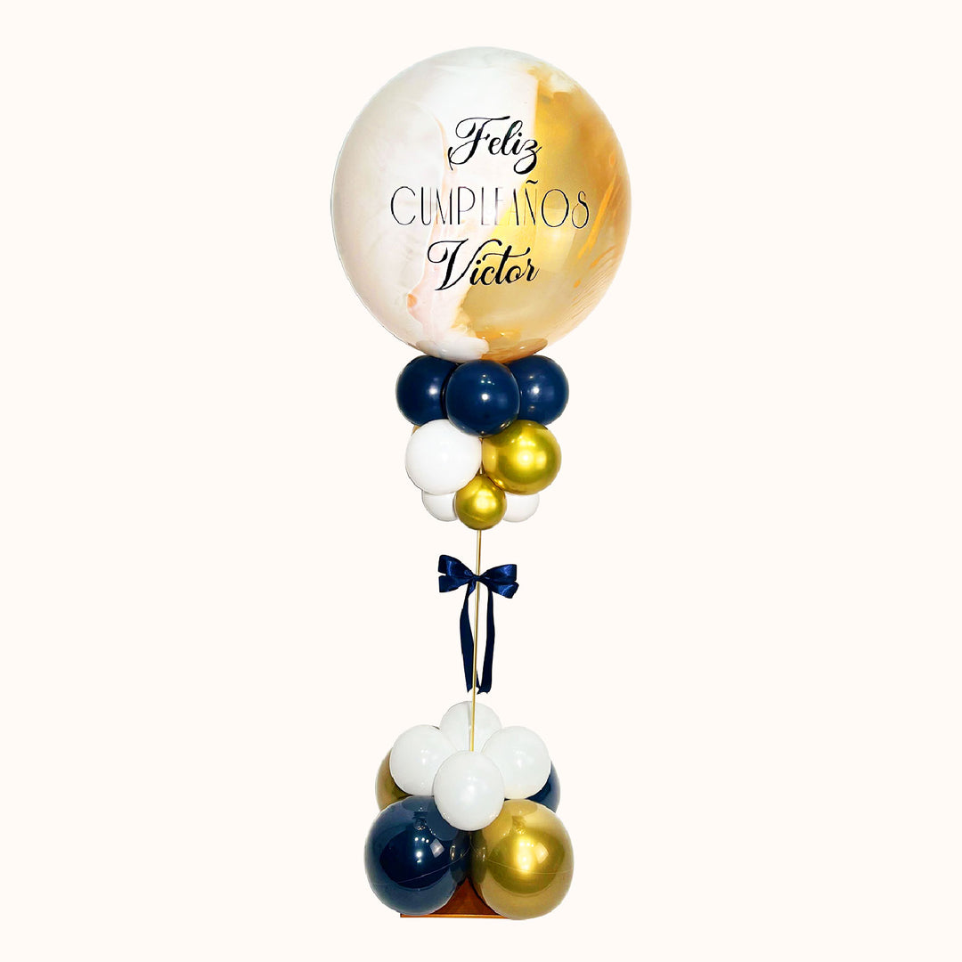 Parante mediano base de globos de látex de 145cm, 1 globo burbuja pintado y personalizado, Para mesa o piso. Ideal para decorar cumpleaños o cualquier celebración especial.