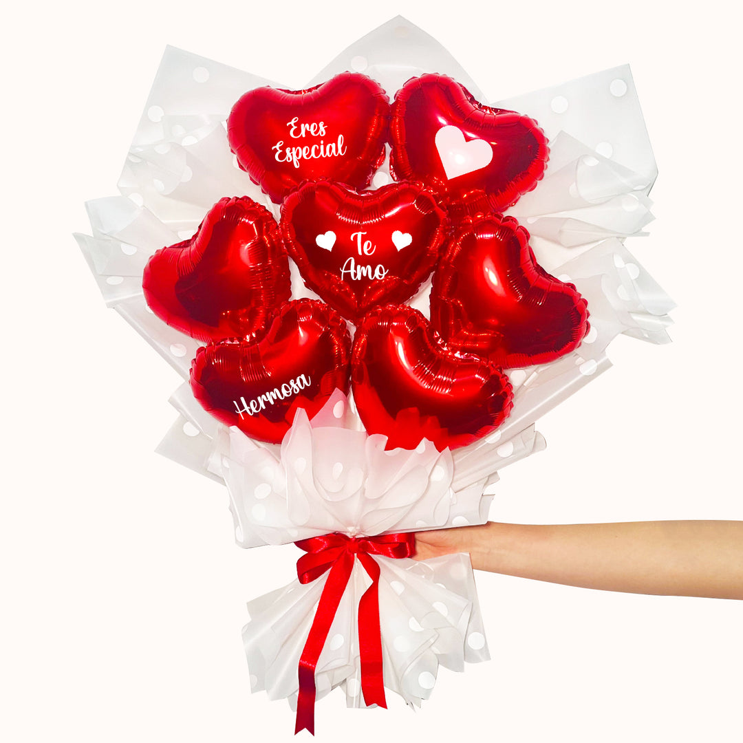 Arreglo de globos: Ramo con envoltura de papel coreano y globos medianos en forma de corazón personalizables. Para regalo de San Valentín y aniversarios de parejas. Regalo para novias.