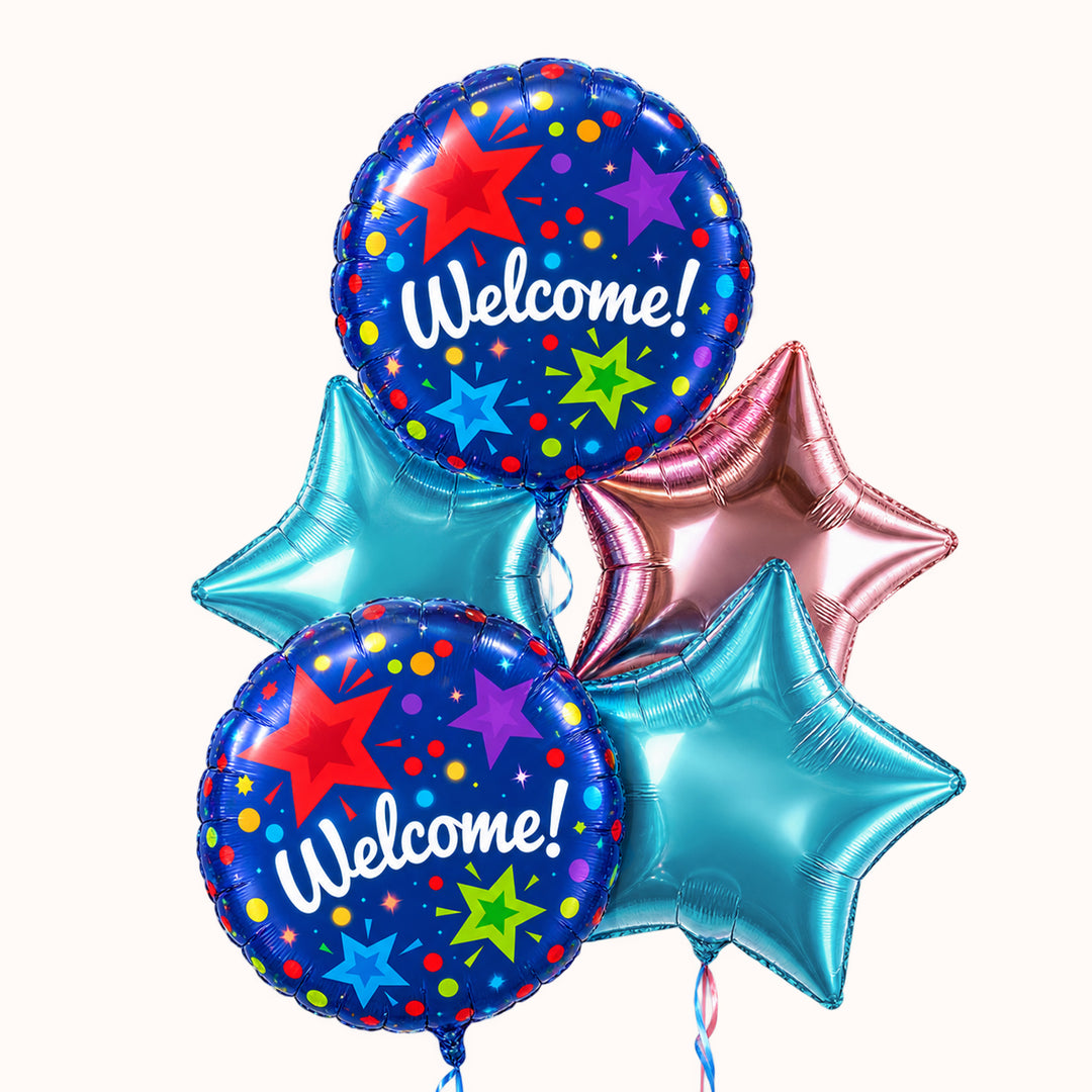 Bouquet de globos con helio alusivo mensaje welcome, ideal para dar la bienvenida a esa persona especial