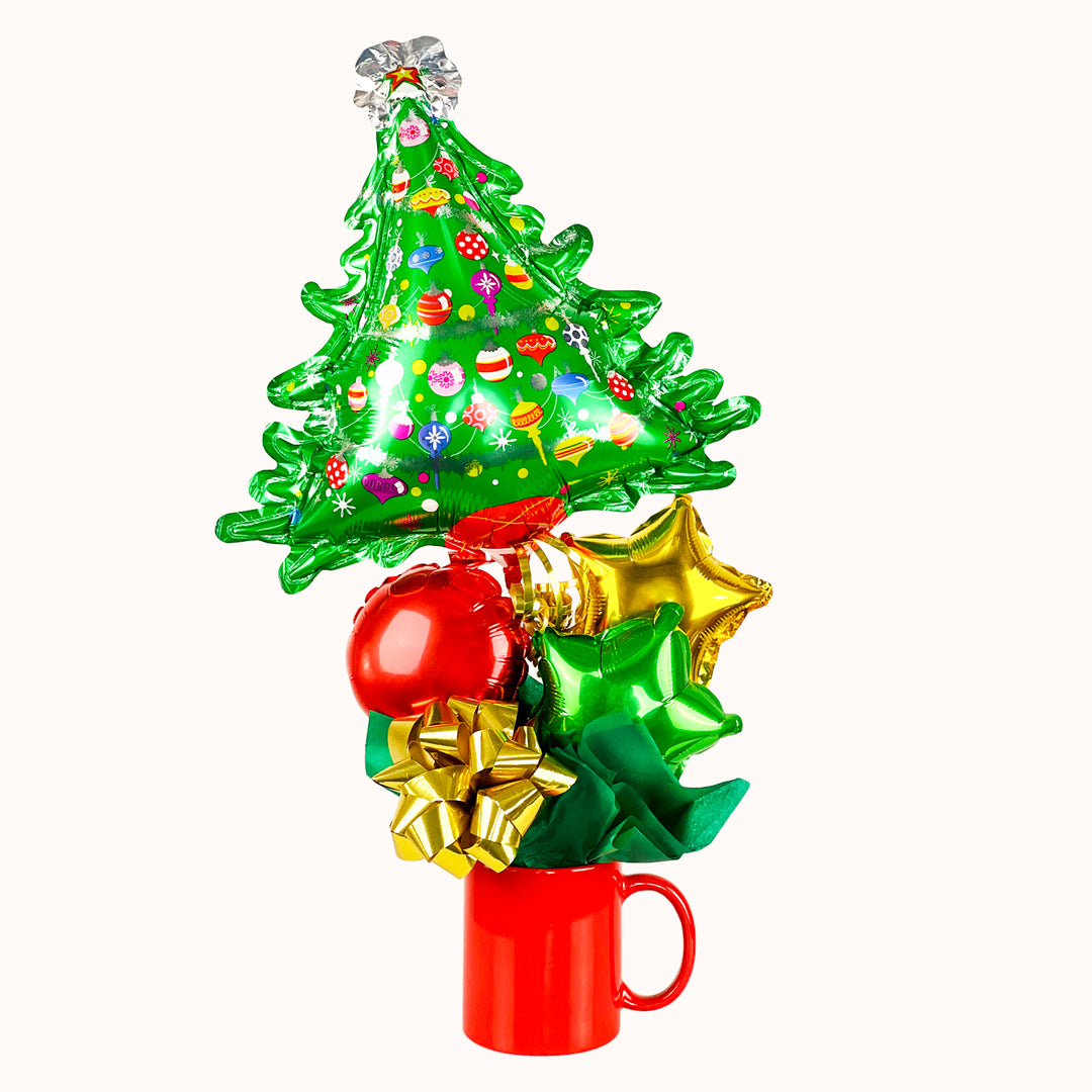 Taza decorada con globos alusivos a la Navidad y personalizada con tu logo. Un regalo corporativo ideal para sorprender a clientes y colaboradores.