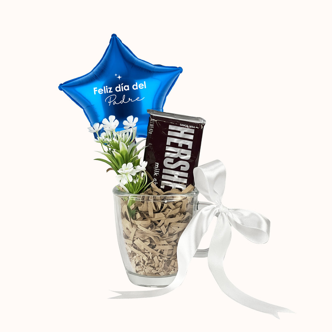 Taza de regalo corporativa con chocolate Hershey, ideal para personalizar con tu logo y obsequiar a colaboradores o clientes el día del padre.